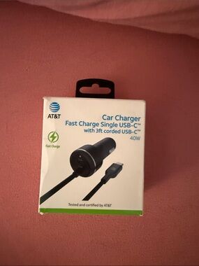 AT&T Fast Charge 40W Single USB-C Car Charger with 3ft Cord - Black